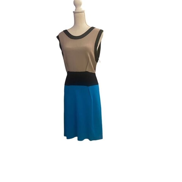 Yigal Azrouel Colorblock Knit Sweater Bodycon Dress Blue/ Tan Size L bandage - Picture 2 of 9